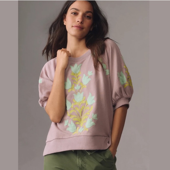 Anthropologie Tops - Brand New By Anthropologie Short-Sleeve Appliqué Sweatshirt